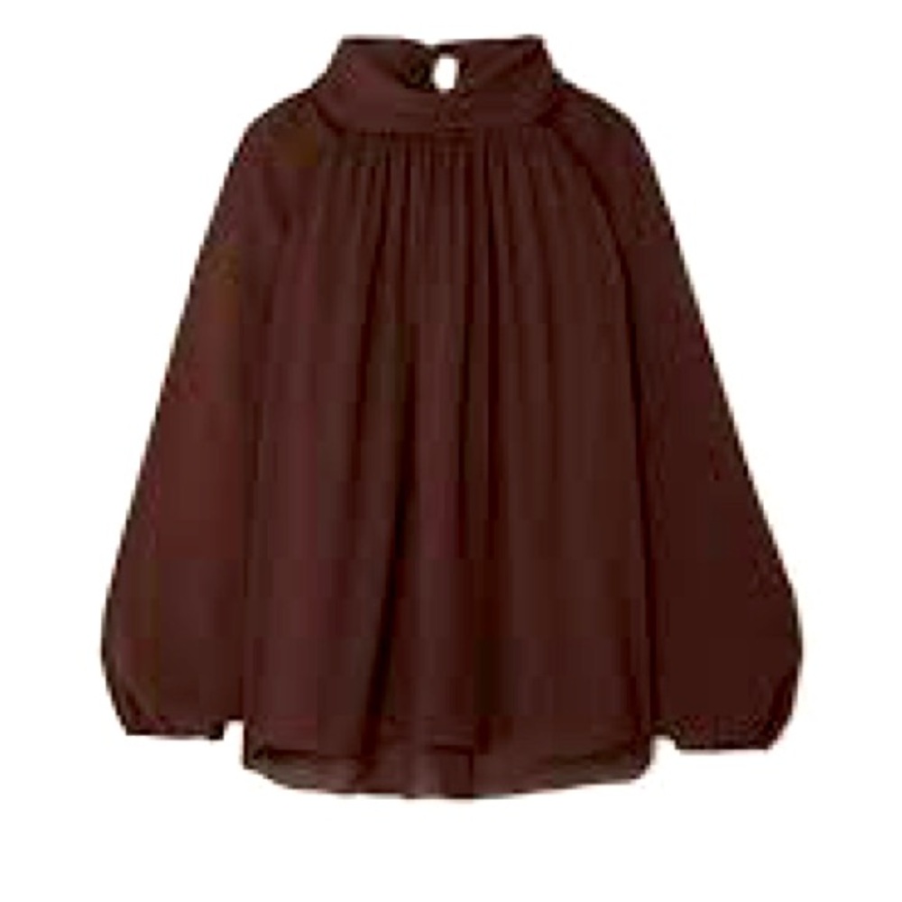 TOVE 'WREN' GATHERED SILK-GEORGETTE BLOUSE IN BROWN Size FR38 | US 6